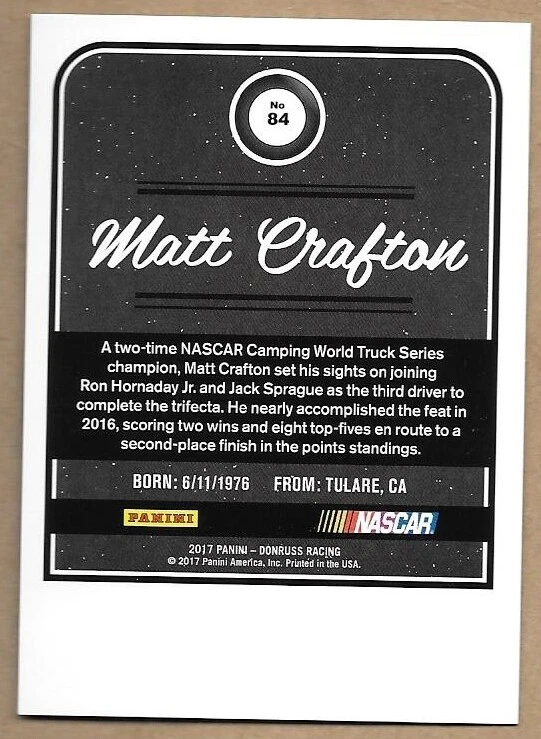 2017 Donruss Racing Matt Crafton 97/499 NASCAR - Image 2 of 2