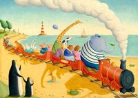 Oopsy Daisy Canvas Wall Art Seaside Train Ride By Alison Jay, 14 By 10-inch, on sale Oopsy Daisy Canvas Wall Art Seaside Train Ride By Alison Jay, 14 By 10-inch, on sale