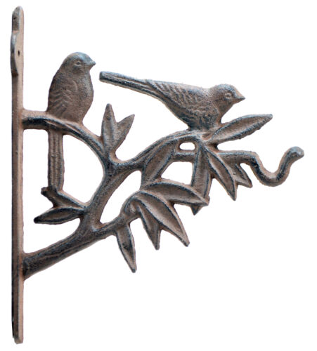 Birds In Tree Decorative Plant Hanger Cast Iron Flower Basket Hook 7.625" Deep