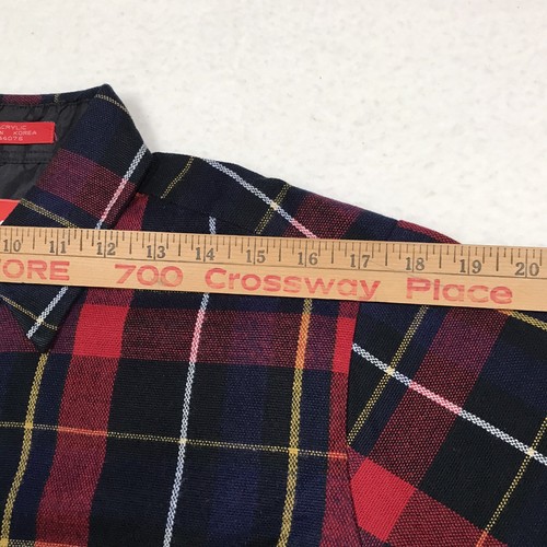 80s COLEMAN Acrylic Flannel Shirt Men M Red Blue Tartan Plaid Holiday Grunge - Picture 11 of 15