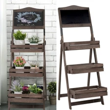 Heavy Duty Wood Chalkboard Display Shelves 3-tier Plant Stand for Indoor Outdoor
