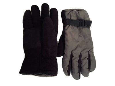 Thinsulate Mens  Ski Gloves Fleece Lined Gray black Wrist Strap Size Large