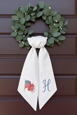 Personalized Flag Hand Embroidered Patriotic Wreath Sash, 4th of July Door Decor