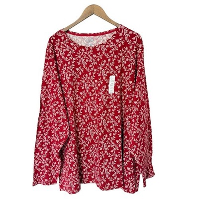 Croft & Barrow Plus Size Red floral Essential Crew Neck Long Sleeve Tee SZ/5X