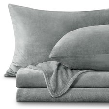 Fluffy Queen Fleece Bedding Set,Ultra Plush 4 Piece,Grey,Super Soft Fleece Sheet