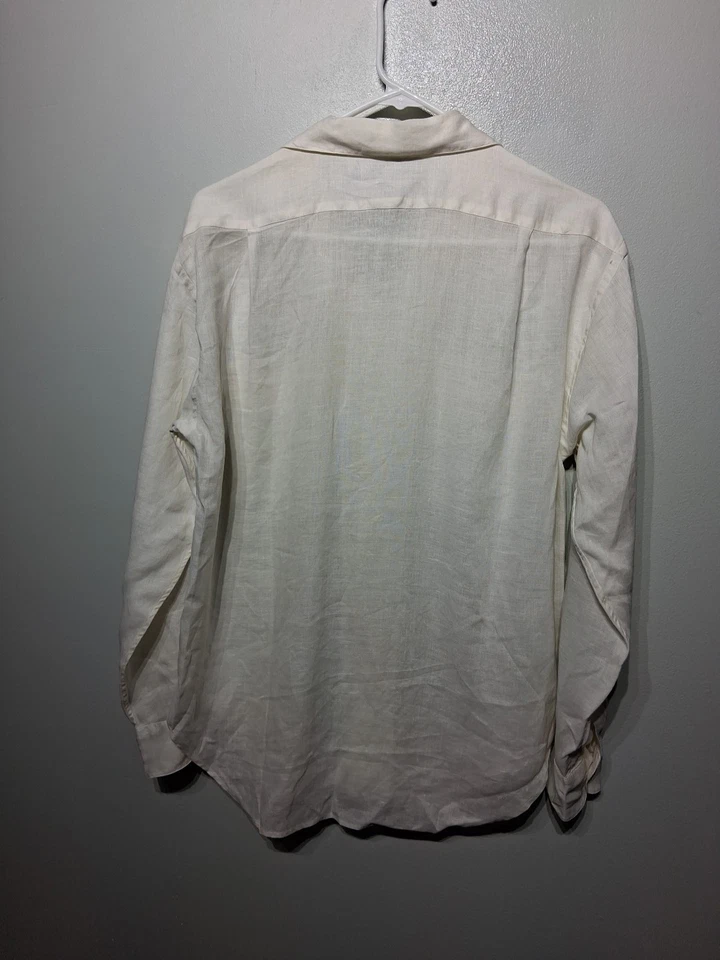 Blusa Ralph Lauren Vintage Para Mujer Blanca Lino Manga Larga Botón Delantero Talla 4 Foto 4 de 4