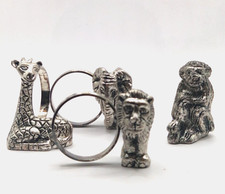 Vintage Animal Napkin Rings – Silver-Tone Safari Figures – Set of 4 elephant