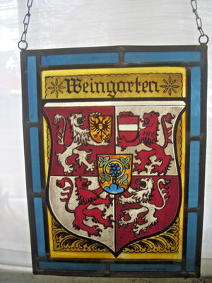 Weingarten Wappen 16,5 X 21,5 cm Glasmalerei Hinterglasmalerei Fensterbild - - S