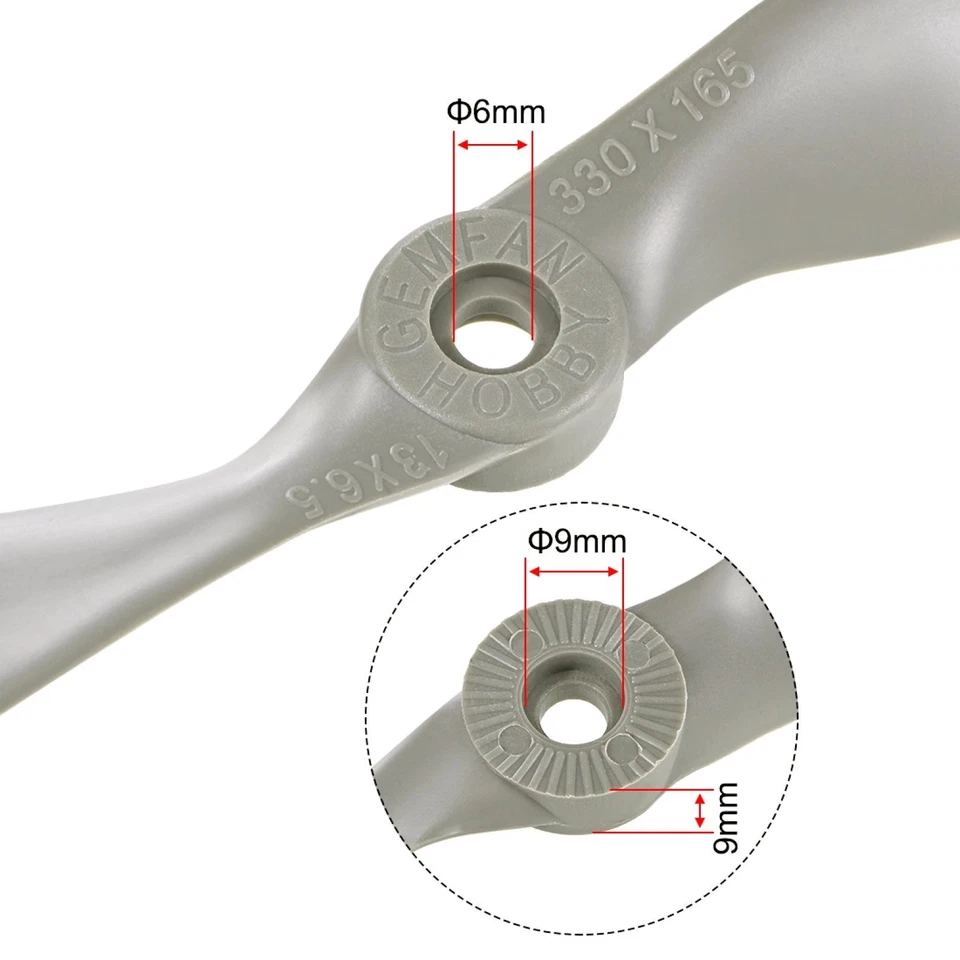 RC Propellers CW 13x6.5 Inch 2-Vane for Airplane Gray 2Pcs with Adapter Ring - Image 3 of 4