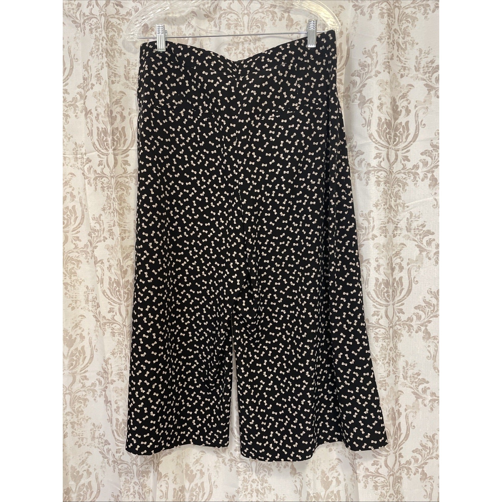 Zara Basic Black with White Bow Pattern Wide Leg … - image 3