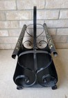 Vintage Black Metal  Magazine Rack Tole Painted Flowers  — photo 4