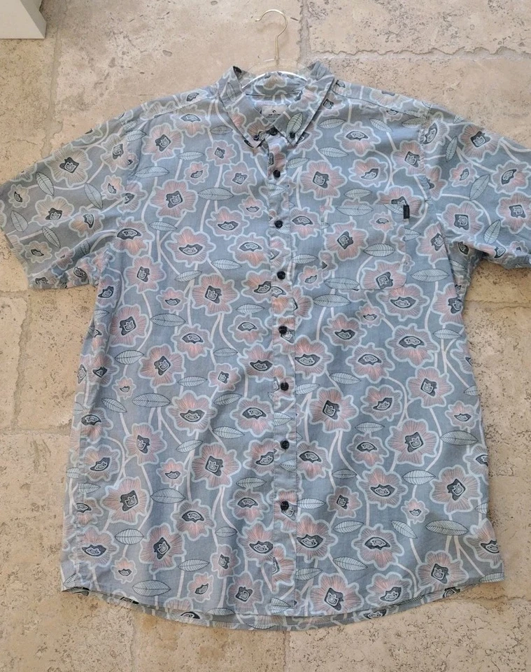 Rip Curl Hawaiian Button Up Shirt Men XL Blue Pink Floral Tropical Pocket - Image 2 of 4