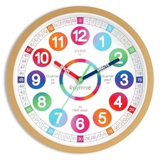 Roymnie Wall Clock for Kids Learning - Teaching Time Wall 8 Inch A wood Color
