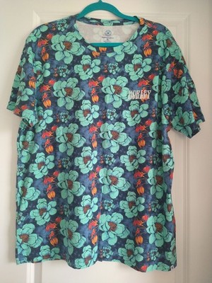 Hurley T-Shirt Men's XL Floral Hawaiian Blue Seaside Beach Festival Cruise Coast