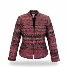Chicos Womens Pink  Black Patterned Edanas LS Jacket Stylish Size 1