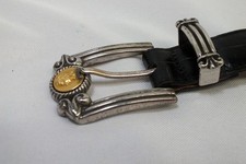 Vtg Brighton Museum Collection Black Leather Belt Gold Metal Accents 26 1/4