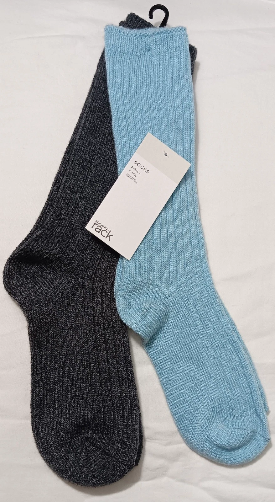 Nordstrom Blue Grey Wool Blend 2 Pack Socks One Size 6-10.5 NEW