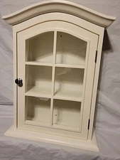 Vintage Glass Door Hanging Wall Cabinet Eggshell White Farmhouse Preowned