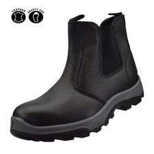 Mens Leather Steel Safety Chelsea Ankle Work Boots Slip On Hiking Walking Shoes
