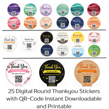 25 Bundle of Digital PDF Thank you stickers with QR Code Download and Printable