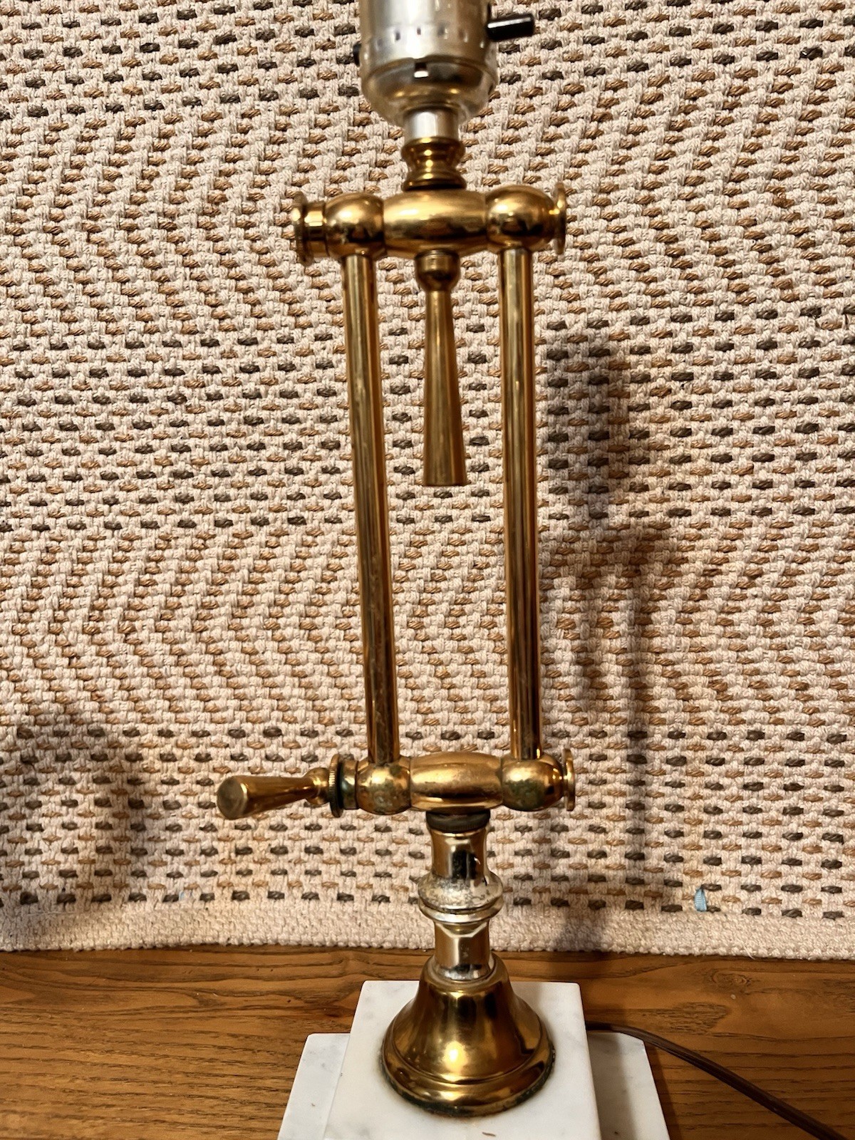 Vintage Classical Two-Tier Italian White Marble & Brass Swing Arm 15" Table Lamp