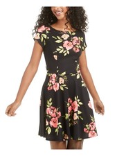 TRIXXI Womens Fit + Flare Above The Knee Dress Black Short Sleeve Juniors M