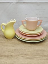 Child's Hostess Pretend Play Glass Set Plates Sugar Dish C Creamer Vtg Colorful