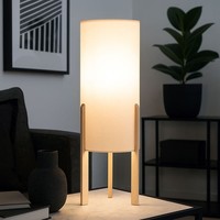 Tischlampe Tischleuchte Esszimmerlampe Holzleuchte Leselampe Beige Stoff H 50 Cm