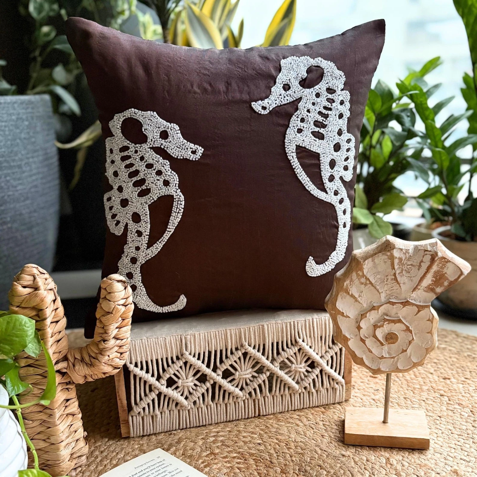 Decorative Sofa Cushion Case Brown 16"x16", Room Decor Silk - Ivory Sea Horse
Opens in a new window