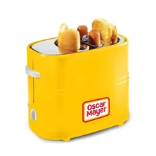 2 Slot Hot Dog and Bun Toaster with Mini Tongs, Hot Dog Toaster Yellow