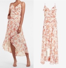 NWT XS Express Pink Paisley Tiered Maxi High-Low Dress, Adjustable Strap