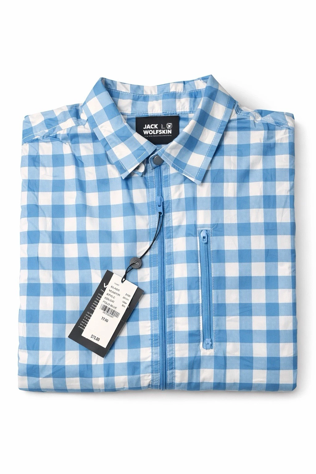 Jack Wolfskin Shirt Mens Blue Check Outdoor Hiking Lightweight Button Zip NWT