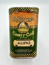 Vtg McMurrays Country Club Spice Tin - Allspice  - St Paul Minnesota 4 OZ.