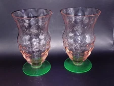 Tiffin-Franciscan Watermelon Glasses Vintage Depression Era Uranium Glass base