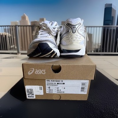 ASICS GEL-Kayano 14 Women's 6 White/Midnight Mesh Sneakers New 1202A056-109