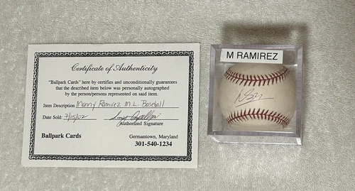 Autographed Baseball - MANNY RAMIREZ - Indians, Red Sox, Dodgers- COA