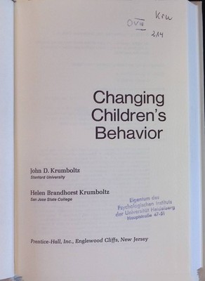 Changing Children's Behavior Prentice-Hall Series in Counseling and Guidance Kru
