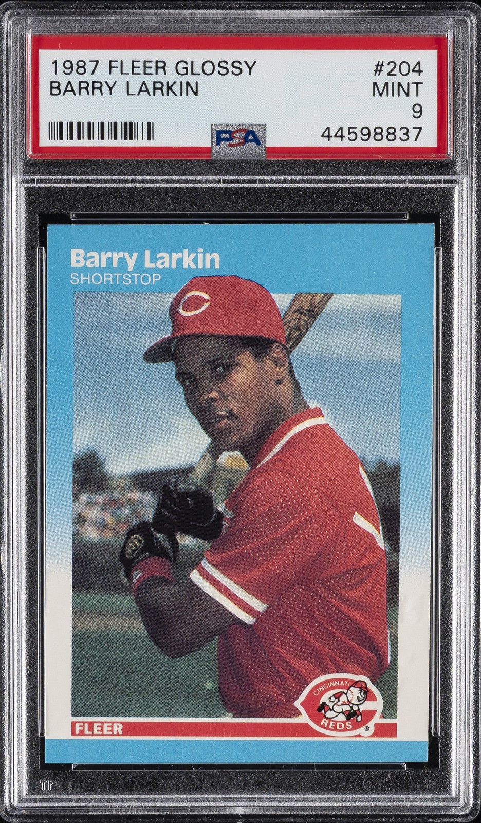1987 FLEER GLOSSY #204 BARRY LARKIN ROOKIE RC PSA 9