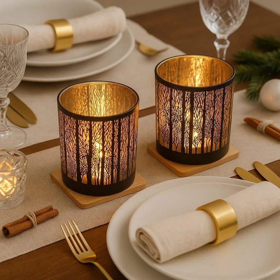 Windlichter Set 2-teilig Glas Waldmotiv Herbst Advent Weihnachten - Bild 4 von 4