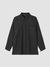 NEW Eileen Fisher Soft Wool Flannel Classic Collar Shirt in Charcoal PM #T3436