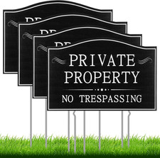 4 Pcs Private Property No Trespassing Signs with 15" Metal Stakes 11.8 x