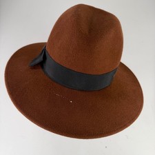 Madcaps Hat Women's Brown 100% Wool Wide Brim Fedora Bow Accent Made in USA