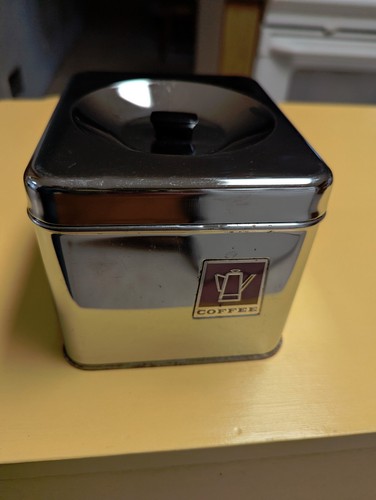 Rare Vintage Lincoln BeautyWare Chrome Coffee Metal Tin Canister Made in USA