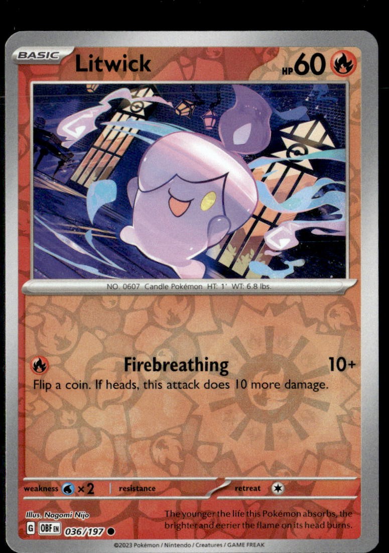 Pokemon Litwick 036/197 Obsidian Flames Reverse Holo Common 5 Card Lot