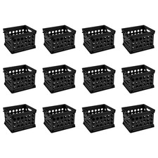 Sterilite Mini Crate Storage Bins Black 12 Pack Plastic Organizer Basket Stackab