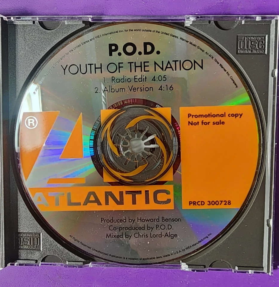 PROMO CD SINGLE P.O.D. "YOUTH OF A NATION" RADIO EDIT & ALBUM VERSION 2001 Foto 3 de 4