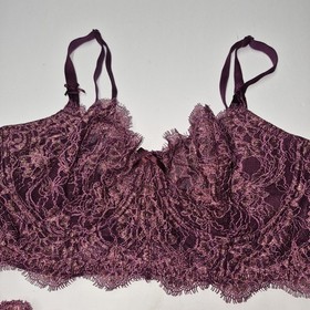 Victoria's Secret Metallic Gold Lace Longline Bra Panty Set Plum Burgundy M NWOT