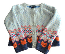 KITTY CATS Lands End Girls Small Size 4 Cotton Button Up Sweater RED/BLUE