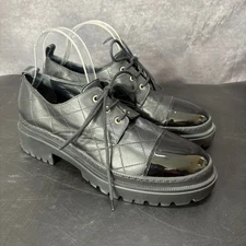 AGL Mary Quilted Leather Derby Oxford Women's Size 40.5 Black Leather Cap Toe