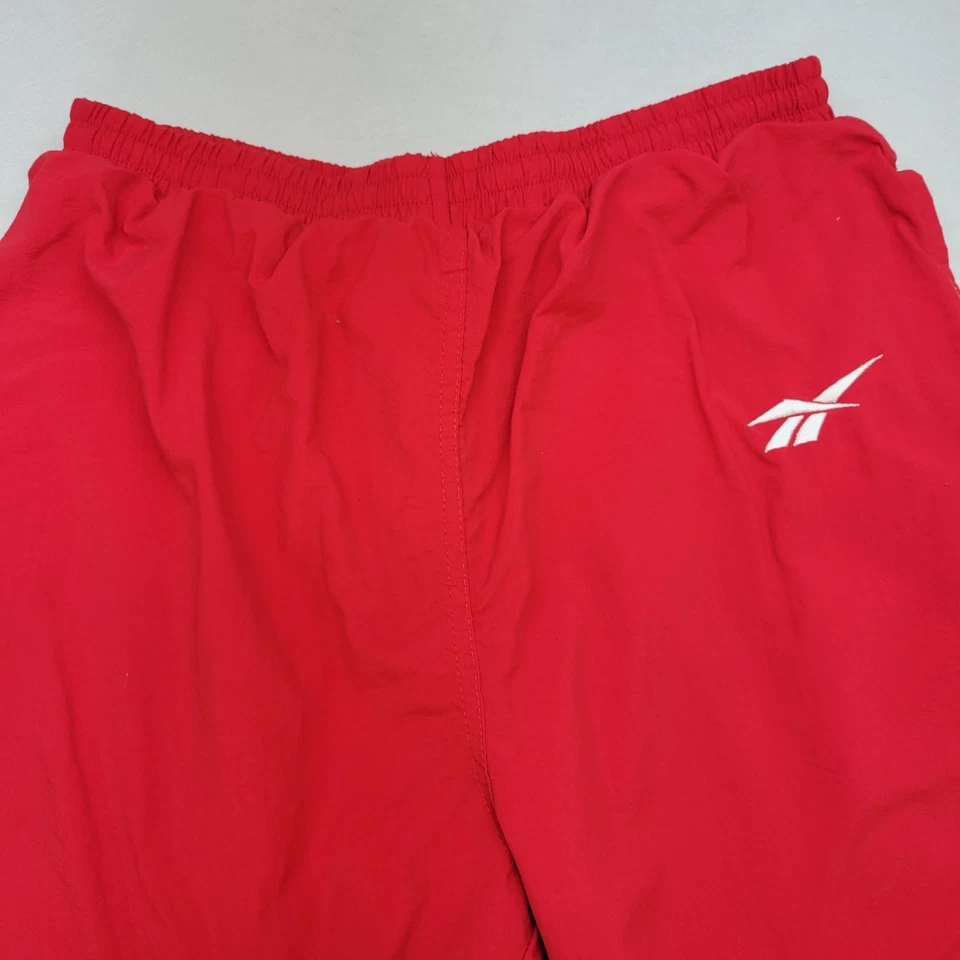 VTG Reebok Track Pants Mens Large Red Windbreaker Joggers Ankle Zip Lined - Image 2 of 4